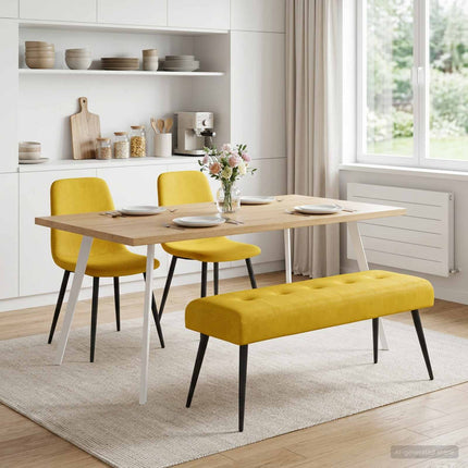 Bänk med knappar Gul 110 x 40 x 46 cm Sammet