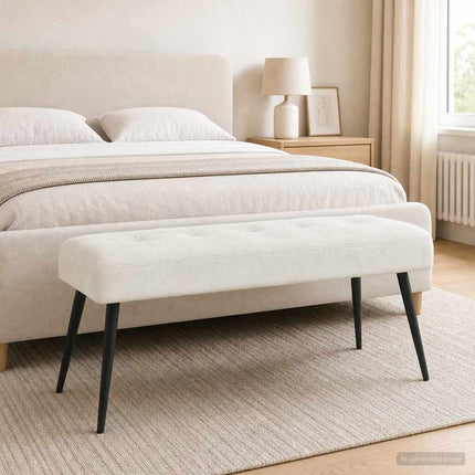 Bänk med knappar Gräddvit 110 x 40 x 46 cm Sammet