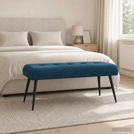 Bänk med knappar Blå 110 x 40 x 46 cm Sammet