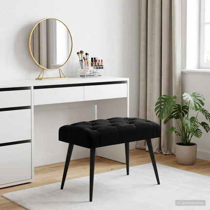 Bänk med knappar Svart 60 x 40 x 45 cm Sammet