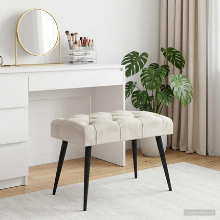 Bänk med knappar Gräddvit 60 x 40 x 45 cm Sammet