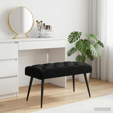 Bänk med knappar Svart 80 x 40 x 46 cm Sammet