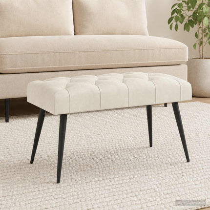 Bänk med knappar Gräddvit 80 x 40 x 46 cm Sammet