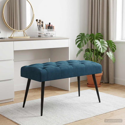 Bänk med knappar Blå 80 x 40 x 46 cm Sammet