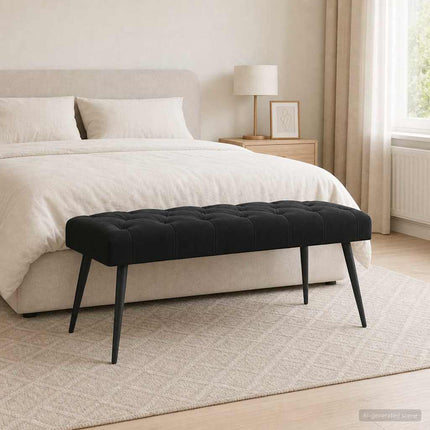 Bänk med knappar Svart 110 x 40 x 46 cm Sammet