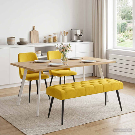 Bänk med knappar Gul 110 x 40 x 46 cm Sammet