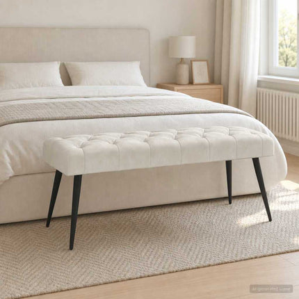 Bänk med knappar Gräddvit 110 x 40 x 46 cm Sammet