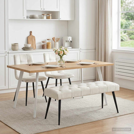 Bänk med knappar Gräddvit 110 x 40 x 46 cm Sammet