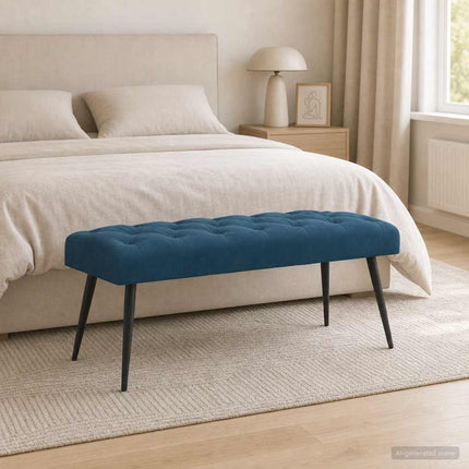 Bänk med knappar Blå 110 x 40 x 46 cm Sammet