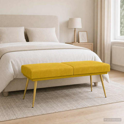 Dubbel-lager bänk Gul 120 x 45 x 46 cm Sammet