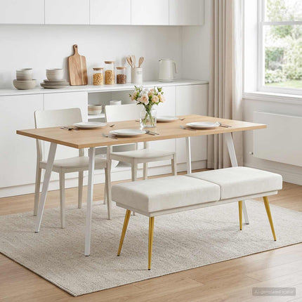 Dubbel-lager bänk Gräddvit 120 x 45 x 46 cm Sammet