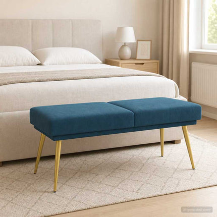 Dubbel-lager bänk Blå 120 x 45 x 46 cm Sammet