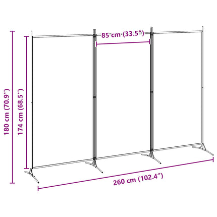3-panelers rumsavdelare Beige 260 x 180 cm Tyg