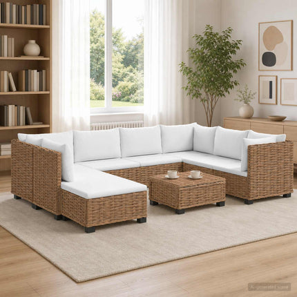9 st Rattan Lounge Set med Kuddar GENDT Naturlig Rottning