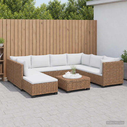 9 st Rattan Lounge Set med Kuddar GENDT Naturlig Rottning