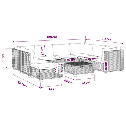 9 st Rattan Lounge Set med Kuddar GENDT Naturlig Rottning