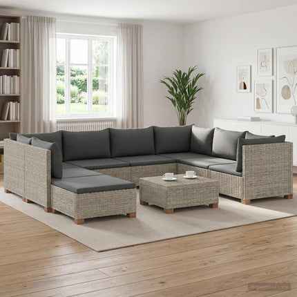 9 st Rattan Lounge Set med Kuddar GENDT Naturlig Rottning