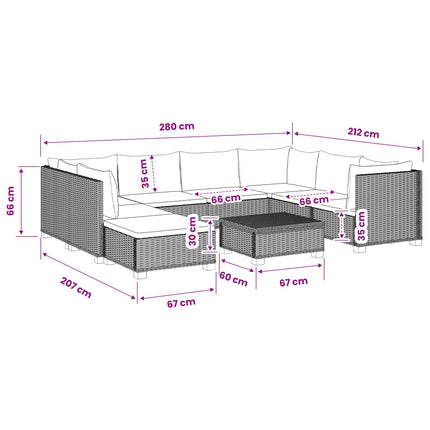 9 st Rattan Lounge Set med Kuddar GENDT Naturlig Rottning