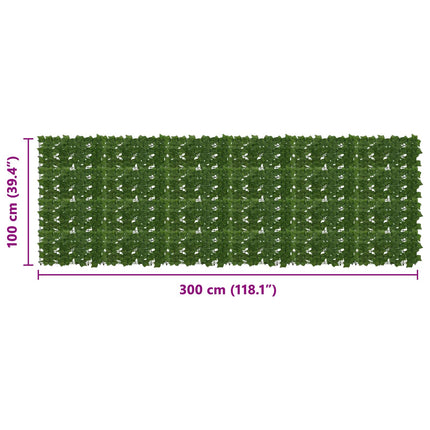 Balkongskärm med löv Grön 300 x 100 cm Polyeten och tyg