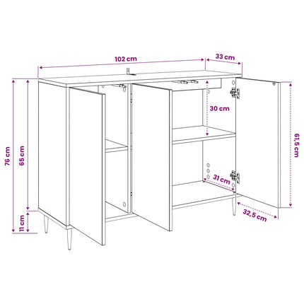 Sideboard RAALTE Sonoma-ek 102 x 33 x 75 cm Konstruerat trä