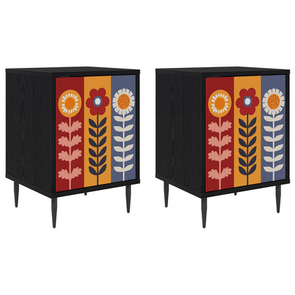Nattduksbord ESSEN 2 st Svart ek 36 x 33 x 51 cm