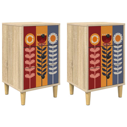Nattduksbord ESSEN 2 st Sonoma-ek 36 x 33 x 60 cm