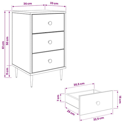 Nattduksbord RHENEN 2 st Svart ek 36 x 33 x 61 cm