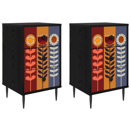 Nattduksbord ESSEN 2 st Svart ek 36 x 33 x 61 cm