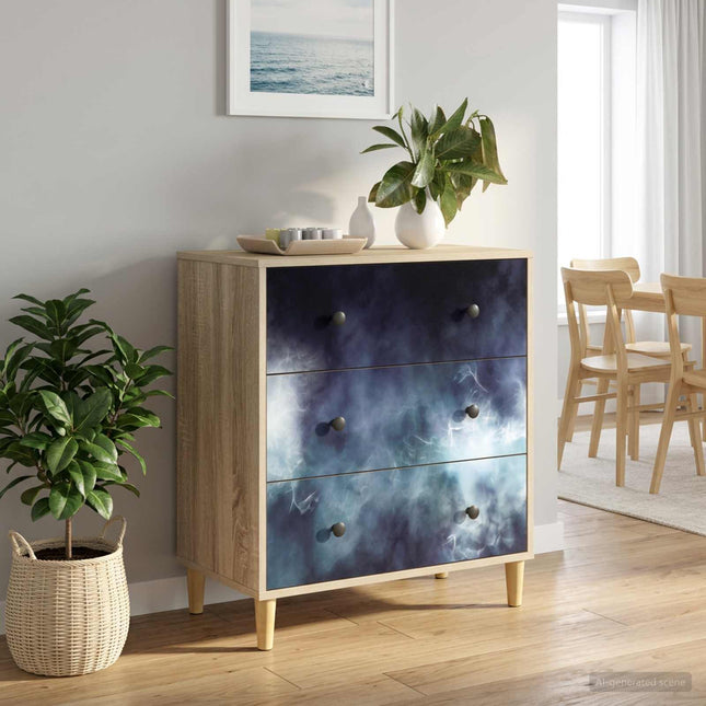 Kommode RAALTE Blå marmortryck 66 x 36,5 x 75 cm Sonoma-ek