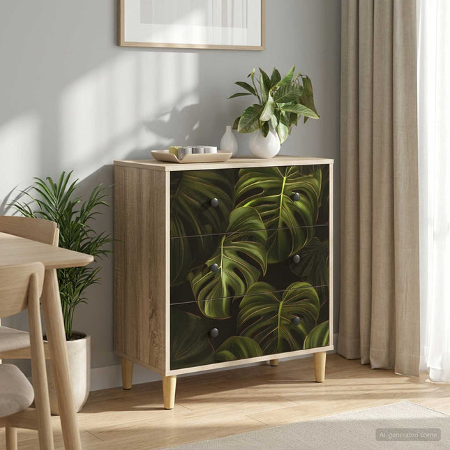 Kommode ELBURG Palmbladstryck 66 x 36,5 x 75 cm Konstruerat trä