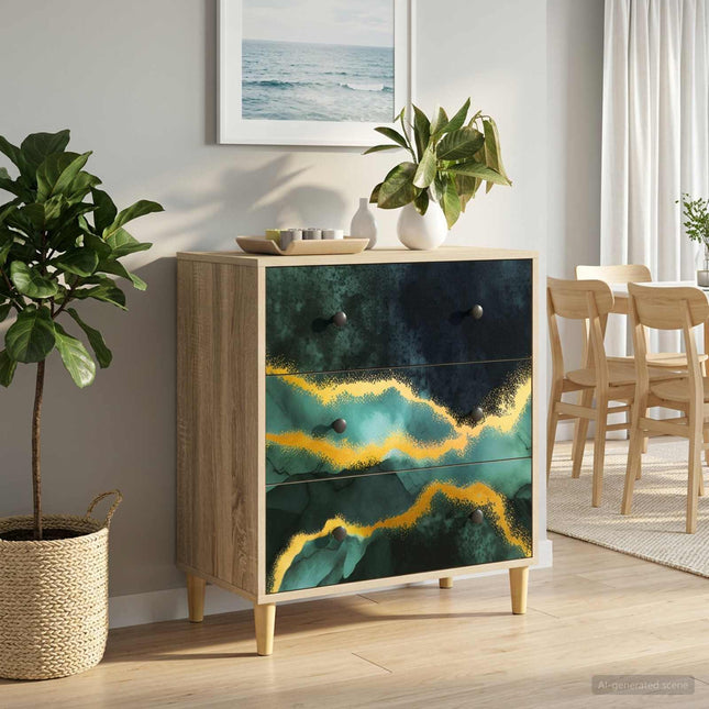Kommode WIJHE Teal marmortryck 66 x 36,5 x 75 cm Sonoma-ek