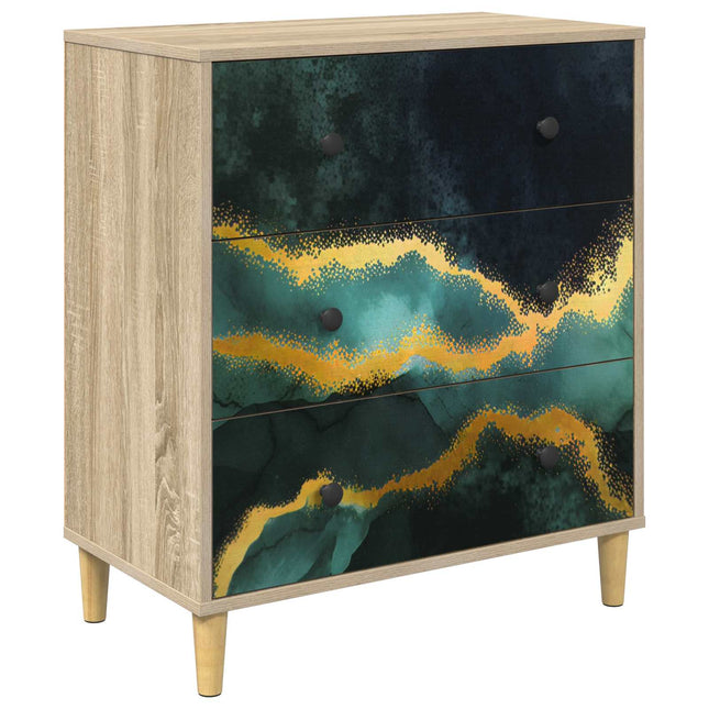 Kommode WIJHE Teal marmortryck 66 x 36,5 x 75 cm Sonoma-ek