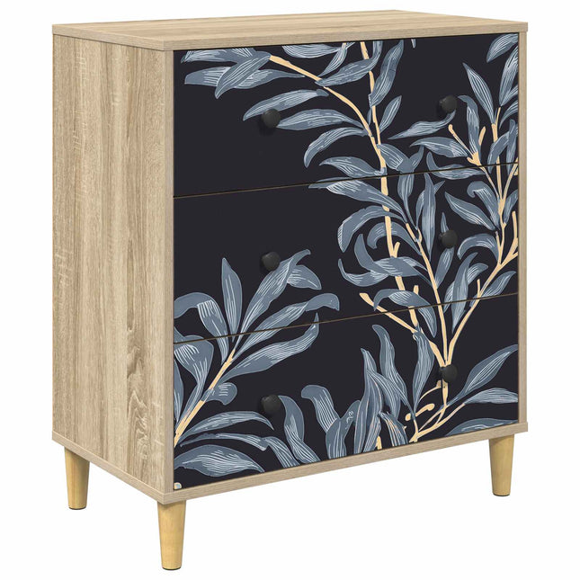 Kommode DOKKUM Blå ormbunkstryck 66 x 36,5 x 75 cm Sonoma-ek