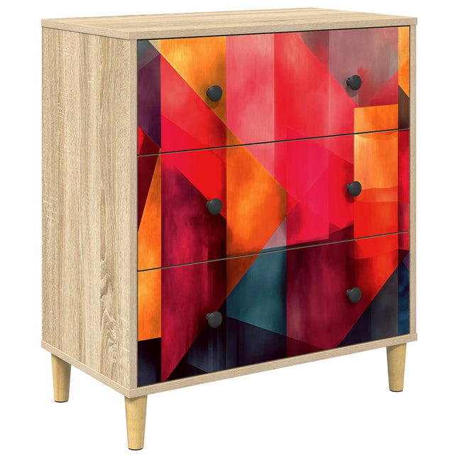 Kommode HEESCH Färgglad blocktryck 66 x 36,5 x 75 cm Sonoma-ek