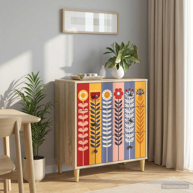 Kommode ESSEN Solrosmönster 66 x 36,5 x 75 cm Konstruerat trä