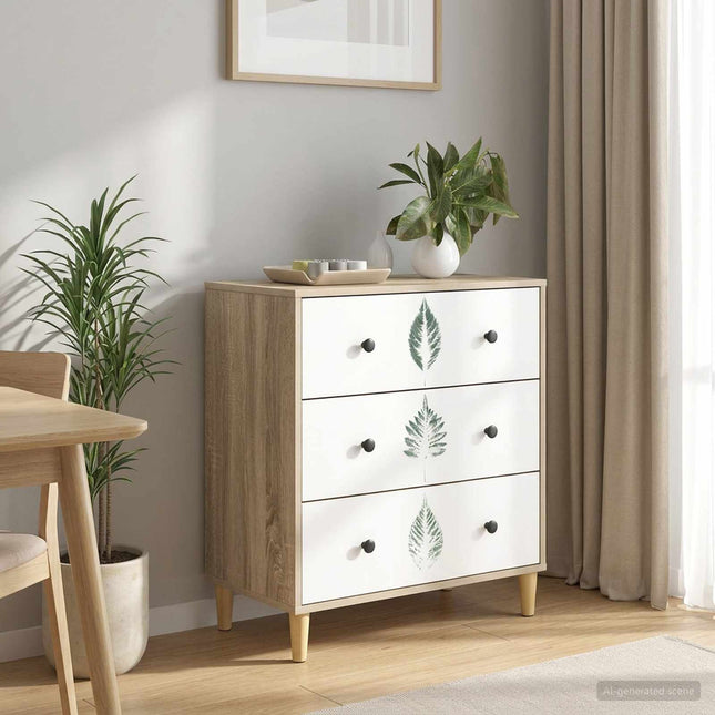 Kommode HANAU Grön lövtryck 66 x 36,5 x 75 cm Konstruerat trä