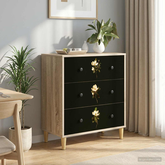 Kommode BREMEN Magnoliainspirerat mönster 66 x 36,5 x 75 cm