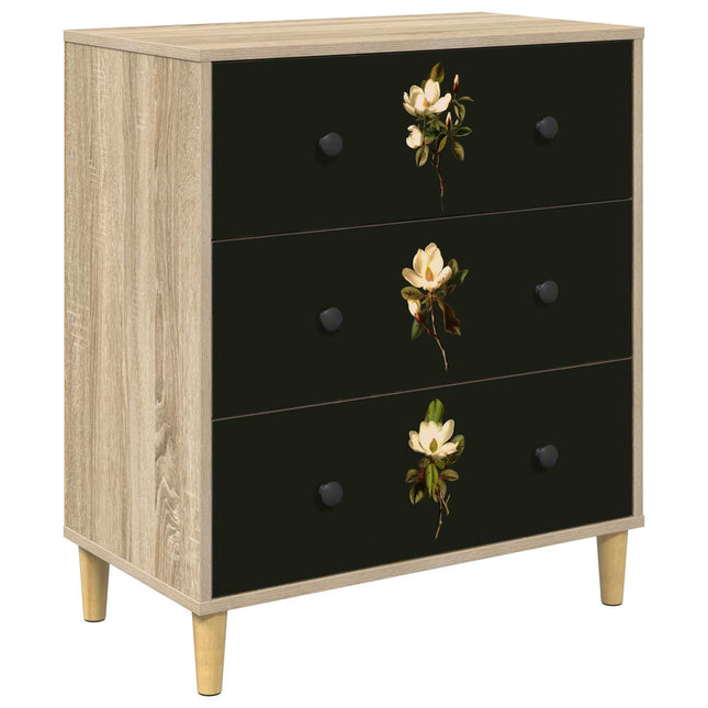Kommode BREMEN Magnoliainspirerat mönster 66 x 36,5 x 75 cm