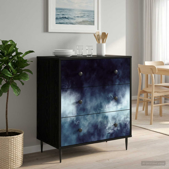 Kommode RAALTE Blå marmortryck 66 x 36,5 x 76 cm Svart ek