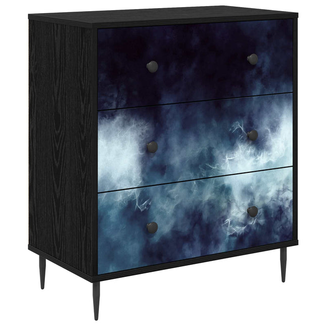 Kommode RAALTE Blå marmortryck 66 x 36,5 x 76 cm Svart ek