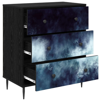 Kommode RAALTE Blå marmortryck 66 x 36,5 x 76 cm Svart ek