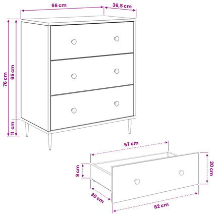Kommode RAALTE Blå marmortryck 66 x 36,5 x 76 cm Svart ek