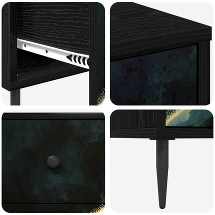 Kommode WIJHE Teal marmortryck 66 x 36,5 x 76 cm Svart ek