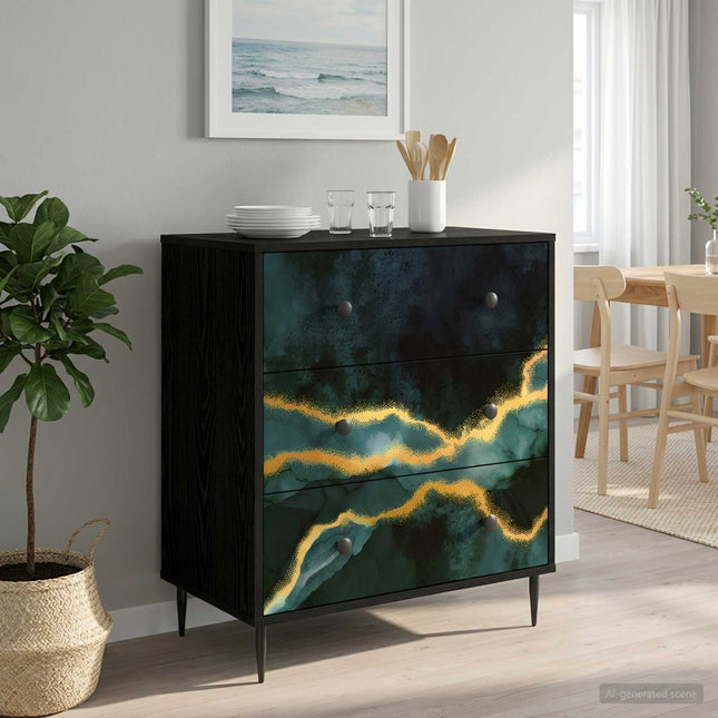 Kommode WIJHE Teal marmortryck 66 x 36,5 x 76 cm Svart ek
