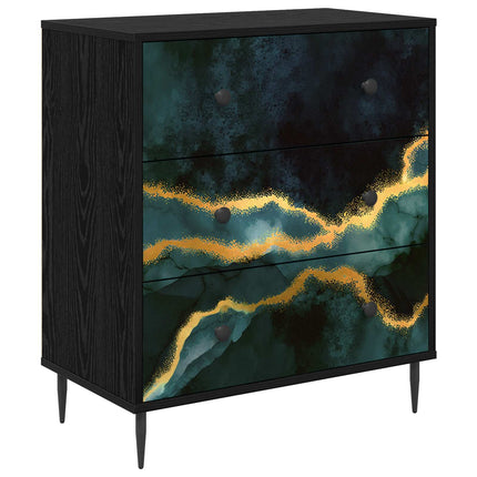 Kommode WIJHE Teal marmortryck 66 x 36,5 x 76 cm Svart ek