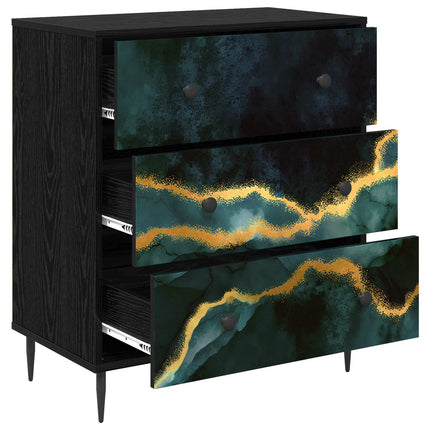 Kommode WIJHE Teal marmortryck 66 x 36,5 x 76 cm Svart ek