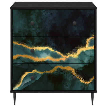Kommode WIJHE Teal marmortryck 66 x 36,5 x 76 cm Svart ek