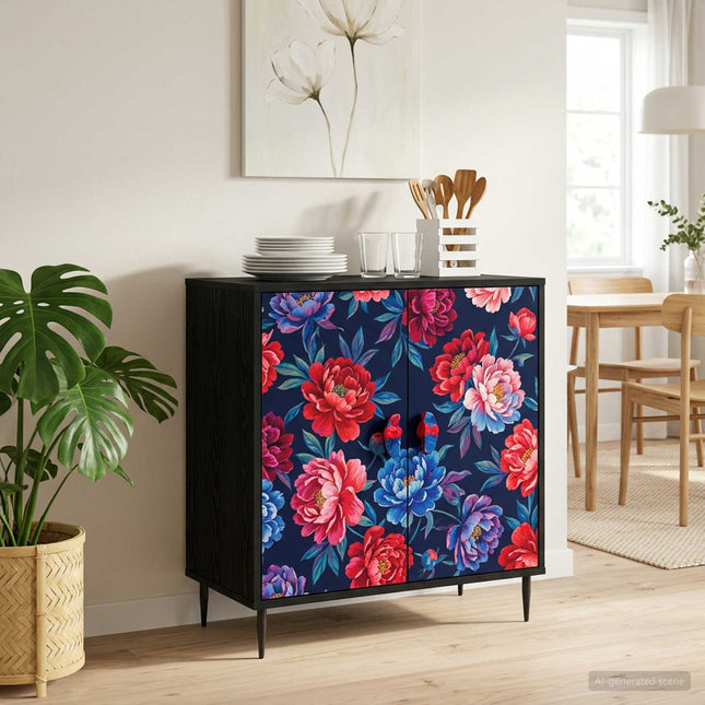 Kommode HEESCH Färgglad blocktryck 66 x 36,5 x 76 cm Svart ek