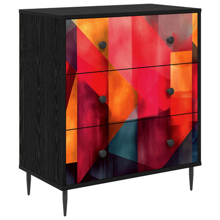 Kommode HEESCH Färgglad blocktryck 66 x 36,5 x 76 cm Svart ek