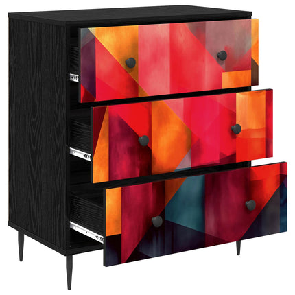 Kommode HEESCH Färgglad blocktryck 66 x 36,5 x 76 cm Svart ek